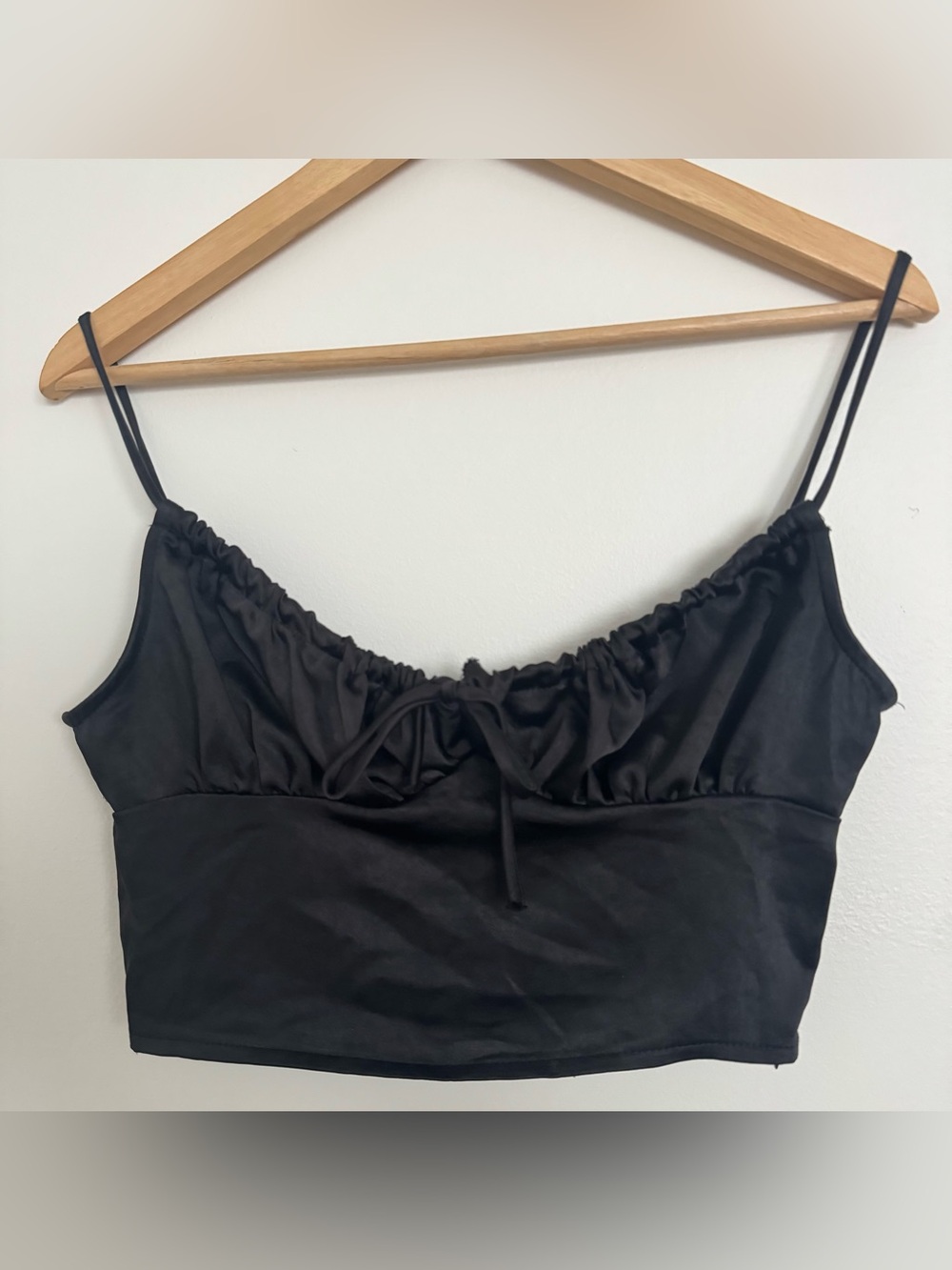 Princess Polly Black Satin Ruched Cami Crop Top